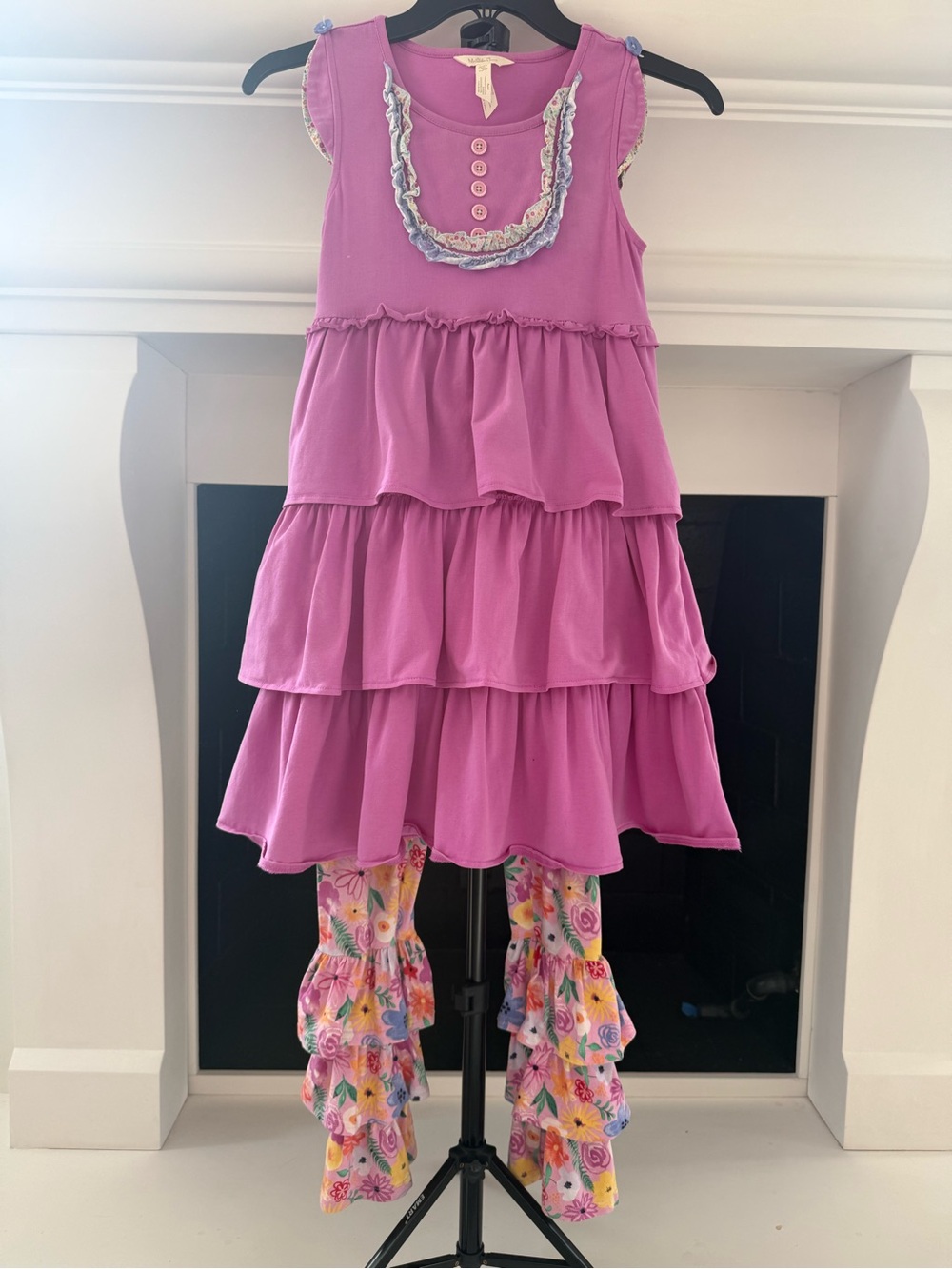 Matilda Jane Pink Ruffle Dress with Floral Ruffle Leggings